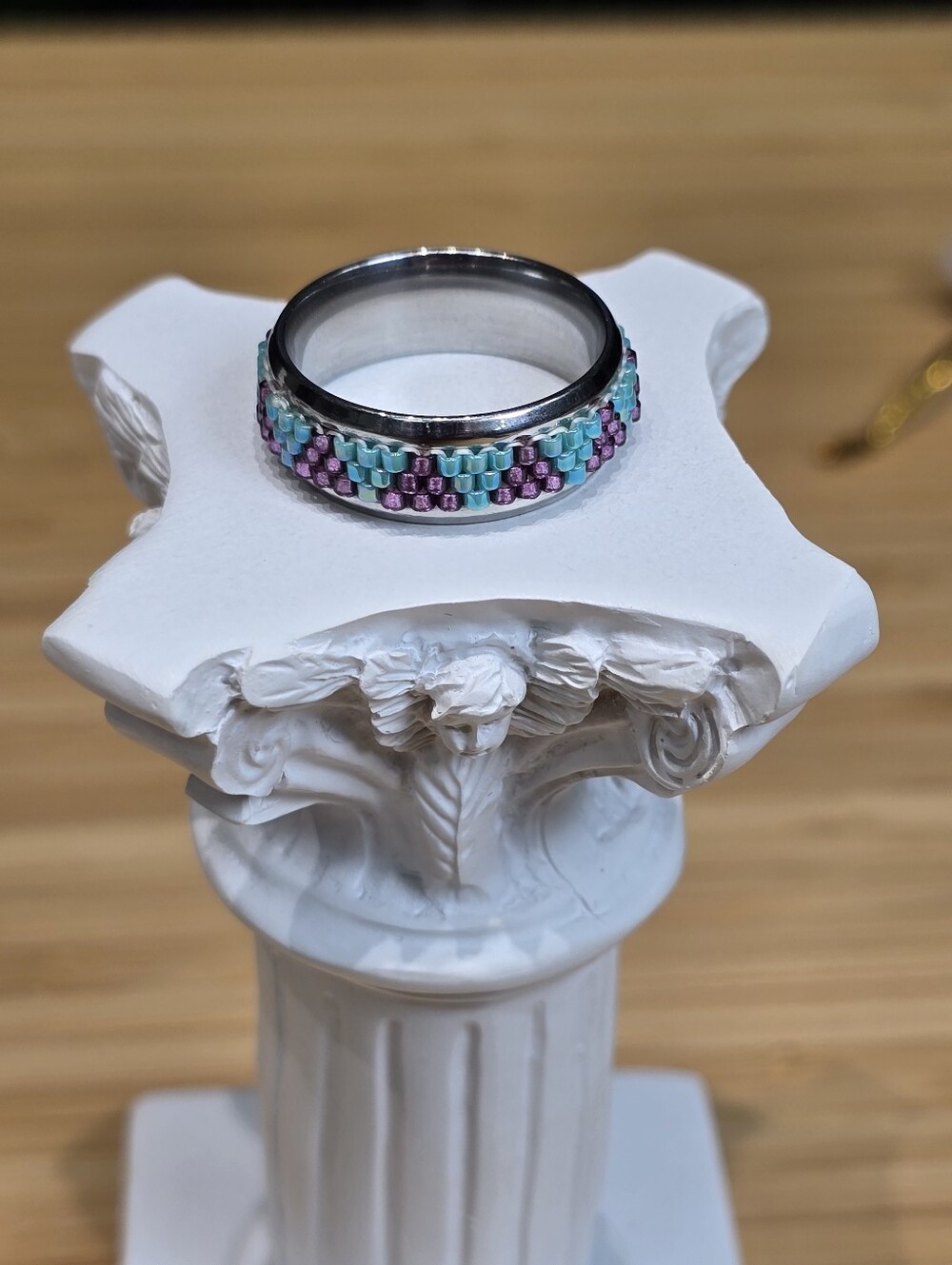 Beaded Pattern Silver Ring in Turquoise & Purple - Picture 8 of 8